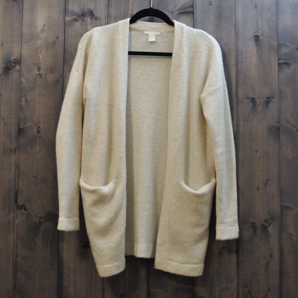 H&M Beige Knit Sweater Open Cardigan with Pockets